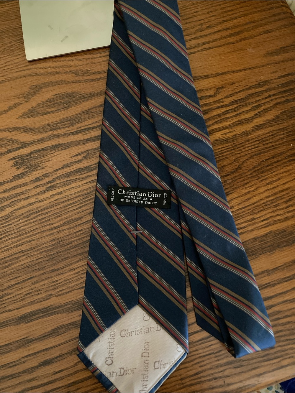 Christian Dior EUC Vintage Navy Silk Tie with Red and Tan Diagonal Stripes - Picture 2 of 4